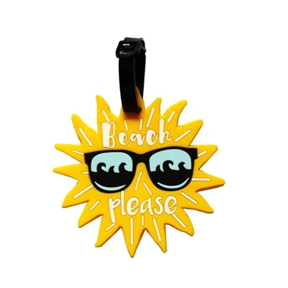 Luggage Tag Beach Please Yellow Sun Summer Travel
